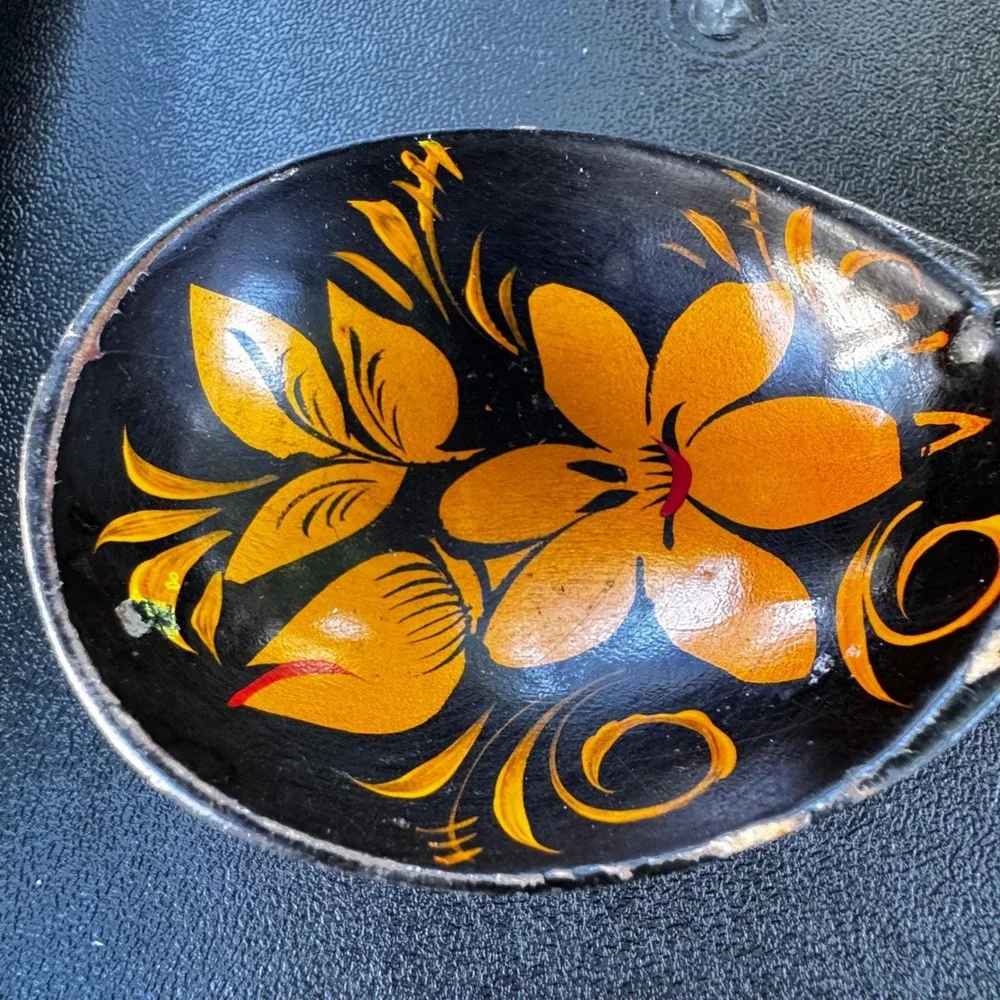 Vintage Khokhloma Wooden Spoon‎ Hand Painted Floral Folk Art Decor